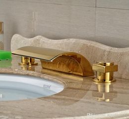 Type classique Faucet en laiton Gol Deck Mounted Vanity Sink Tapsher Taps avec deux poignées trois trous8678511