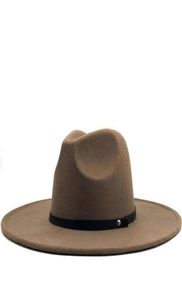 Klassieke UNISEX BREDE RAND SPLICE TWEE KLEUR WOL FEDORA Winter Warm Brede Rand Vrouwen Hoeden Rood Zwart Dames Kerk Derby Jurk ha6472267