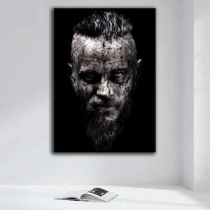 Klassieke Vikings TV -poster Zwart -wit Ragnar Lothbrok Portret Canvas Oil Painting Star Wall Pictures voor woonkamer slaapkamer Scandinavisch decor