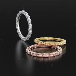 Klassieke Vintage Mode-sieraden Real 925 Sterling Zilveren Pave Wit Saffier CZ Diamond Eternity Dames Wedding Kant Band Ring Gift