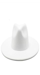 Chapeau Fedora classique à large bord noir blanc chapeaux de laine hommes femmes chapeau d'hiver écrasable Derby mariage église Jazz chapeaux 2207059868851