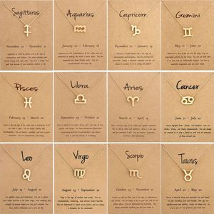 Klassieke Zodiac ketting 12 Constellatie Kettingen Horoscoop Symbool Pendent ketting met wenskaart Ram, kanker, Weegschaal, Gemini Fashion Jewelry Groothandel Prijs