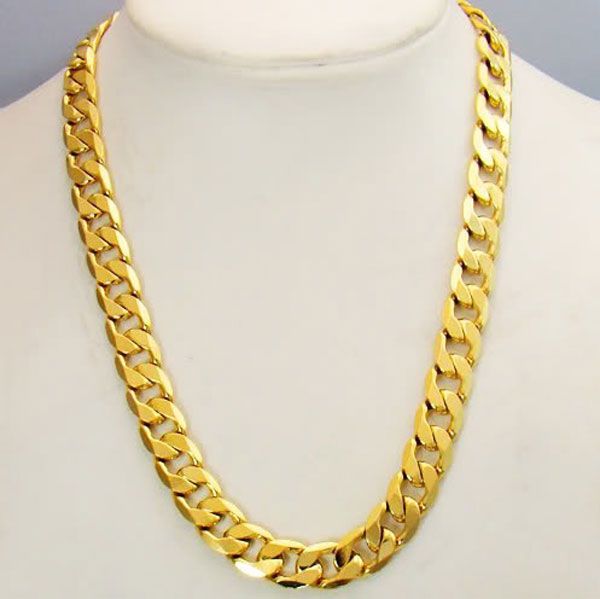 Classics 24k Real Yellow Solid Gold GF Mens Collier 24inch Curb Link 10mm Jewelry HOT FREE SHIPPING