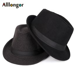 Klassiekers herfst winter korte rand gevoeld fedoras hoed mannen zwart panama vintage top sombrero trilby heren hoeden heer fedora 220513