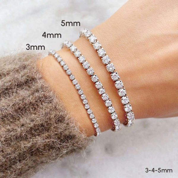 Classiques Designer Bijoux En Gros Or Blanc 3 4 5 Mm Glacé Gra D Couleur Vvs Diamant Moissanite Tennis Chaîne Bracelet 925 Sterling