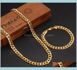 Classiques À La Mode Réel 24K Or Jaune Gf Hommes Femme Collier Bracelet Ensembles De Bijoux Solide Chaîne Gourmette Résistant À L'abrasion Goutte De5520883