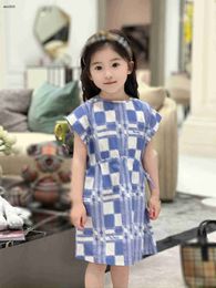 Klassiekers Girls Partydress Blue and White Plaid Design Baby Rok Maat 100-160 cm Kinderontwerper Kleding Summer Princess Dress 24April