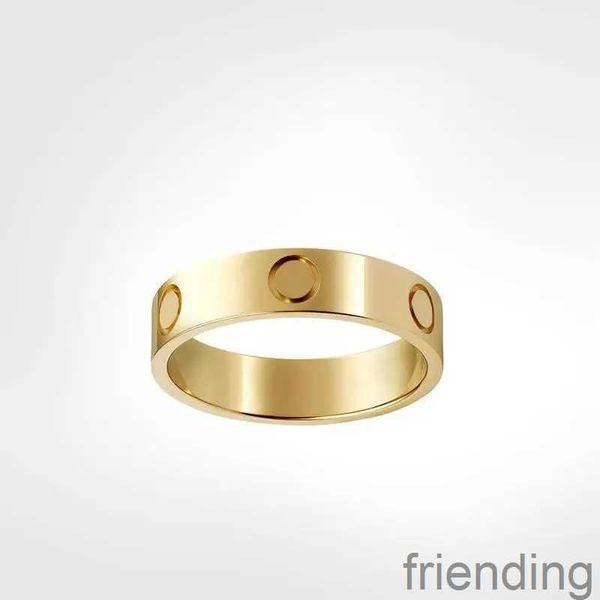 Clásicos Anillo de amor Anillo de diseño para mujer Anillo de 4 mm 5 mm 6 mm Chapado en oro de 18 quilates con diamantes Joyería de diseño para amantes Anillo de bodas Regalo de joyería de aniversario w O64E