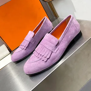 Klassiekers veelzijdige casual schoenen voor dames zomer nieuwe kwastje decor ontwerp ronde hoofd vrijetijdsschoenen comfortabele voet foot feel kid suède materiaal dames loafers