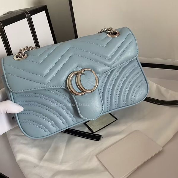 Classics Bag féminin 26cm de haute qualité en cuir réel Macron Colron Série de couleurs en argent Sauvet Love Women's Hands Mandsbag Luxury Sac Ayer Dust Bag G0011