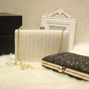 Bolsos de mano elegantes para novia, color negro marfil, bolsos de mano con solapa sólida para joyería de boda, bolso de hombro tejido para fiesta de graduación y noche