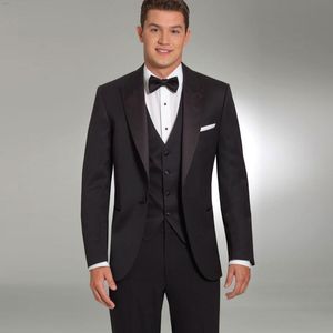 Classy Black Mens Suits Slim Fit Grooms Plean Smoking Tuxedos Pived Apel Groom Suit One Bouton Business Blazers Formal avec veste Pantal