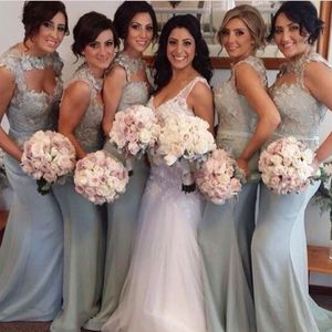 Classy Blue Grey Bridesmeisje Jurken Holiday Keyhole Hals Floral Mermaid Prom Dresses Plus Size Land Garden Maid of Honour Dress Long Party