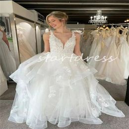 Stijlvolle Boho Landelijke Trouwjurk 2024 Met Paardenhaar Decolleté Prinses Boheemse Bruidsjurken Met Gelaagde Ruches Tule Elegant Kant Ruglooze Bruid Chique