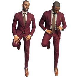 Stijlvolle Bordeaux Slim Fit Bruidegom Tuxedos Wedding Suits Custom Made Bruidsjonkers Prom Party Suits Jas Broek Stropdas Plus Size218f