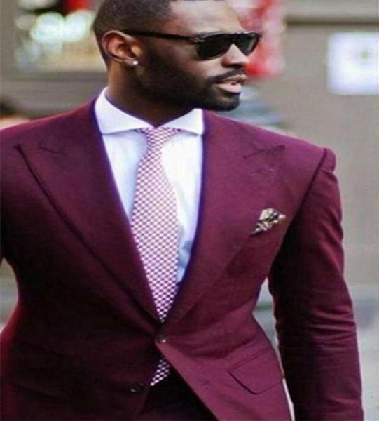 Classy Burgundy Wedding Mens Suits Slim Fit Smowing Smoking For Men Two Pieces Autoro