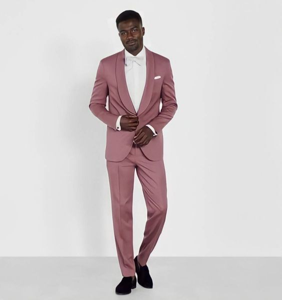 Chic Dusty Rose Hommes Smokings De Mariage Châle Revers 2 Pièce Homme Costumes Élégant Designer Groom Porter Formelle Mode Prom Party Blazer 2022 Custom Make