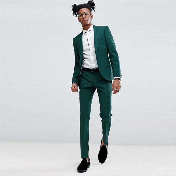 Trajes de fiesta para hombre con clase, ajustados, verdes, dos piezas, traje de boda con solapa chal para hombre, esmoquin, chaqueta y pantalones 1188E