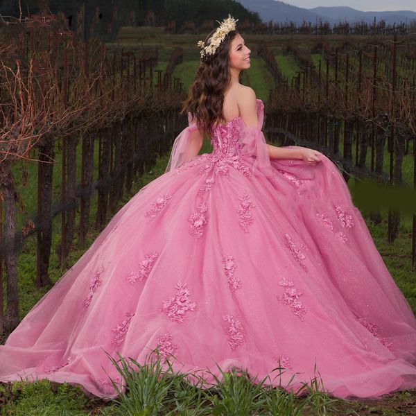 Vestidos de quinceañera de princesa rosa con clase, apliques de encaje con hombros descubiertos, vestido de fiesta, vestidos dulces 16, vestidos de 15 años, vestidos de noche de graduación por encargo