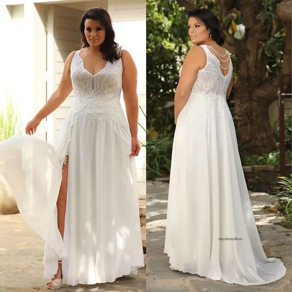 Robes de mariée en dentelle de taille plus taille V