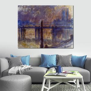 Claude Monet Canvas Art Charing Cross Bridge y Cleopatras Needle Pintura al óleo hecha a mano Obra de arte impresionista Decoración para el hogar moderna