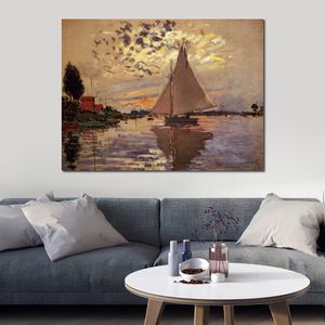 Claude Monet Canvas Art Sailboat bij Le Petit Gennevilliers Handmade Oil Painting Impressionist Artwork Home Decor Modern