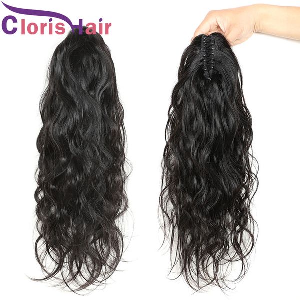 Griffe sur cheveux humains queue de cheval vague de corps Clip dans les Extensions brésilienne vierge naturelle ondulée queue de poney cheveux pièces pour les femmes noires