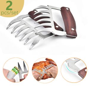 Klauw houten handvat verdeeld scheuren vlees barbecue vork multifunctionele shred pork clamp bbq-tool