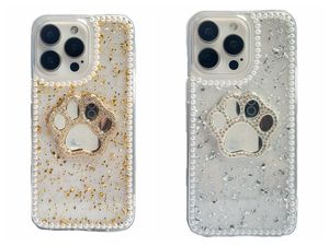 Cases de espejo de garras para iPhone 15 Pro Max 14 más 13 12 cuentas transparentes Bling Glitter Sequíns Confeti Foil Fashion Hard PC Plastic Acrílico Soft TPU Teléfono móvil Tapa trasera