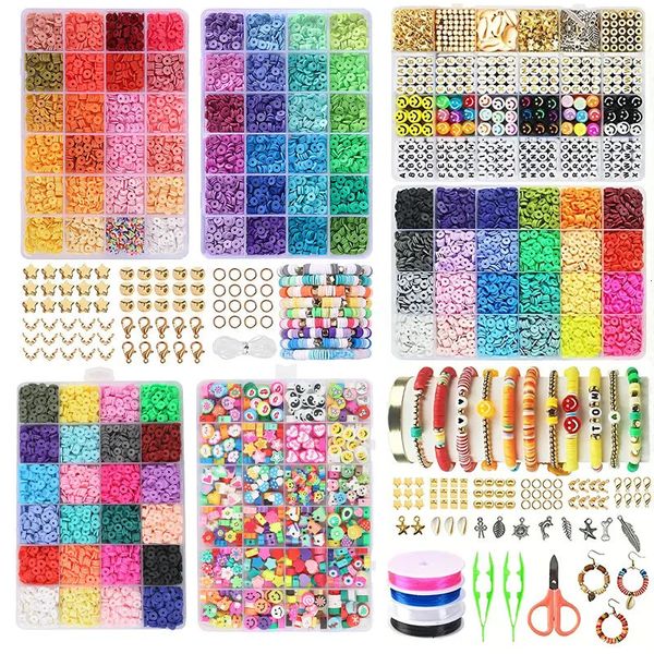 Kit de fabricación de pulseras de cuentas de arcilla, juego de cuentas de arcilla polimérica redondas y planas de la amistad para hacer joyas, suministros de regalos artesanales hechos a mano 231229