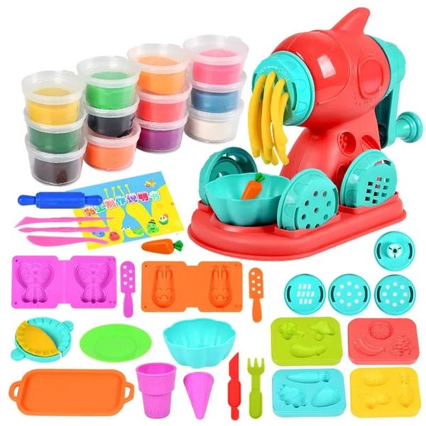 Modelado de masa de arcilla 12 colores Juego de herramientas de plastilina de juguete de arcilla para niños Cocina Creativa Máquina de helado de fideos de hamburguesa DIY Molde hecho Casa de juegos Kit de juguetes 231026