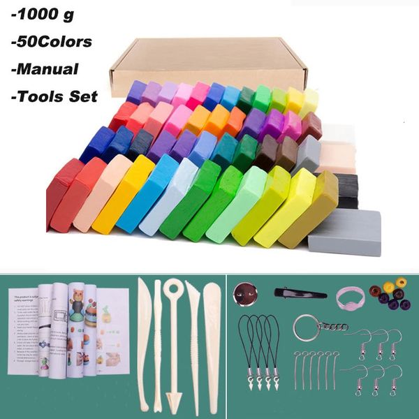 Modelado de masa de arcilla 50 colores Polímero DIY Moldeo suave Artesanía Horno Hornear Kit de fundición a mano Puzzle Baby Handprint Slime Slimes Toys 231129