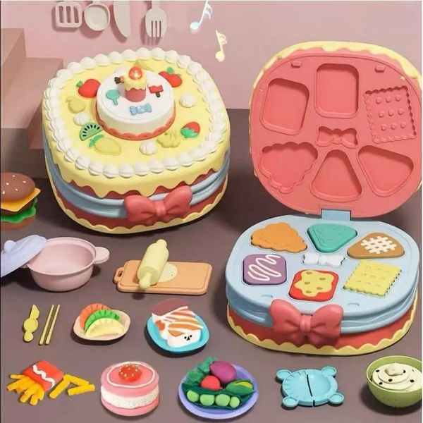 Modelado de masa de arcilla Casa de juegos para niños Pastel de barro colorido Juguete Sonido y luz Hamburguesa Plastilina Molde Ultra Traje Regalos para niñas 231215