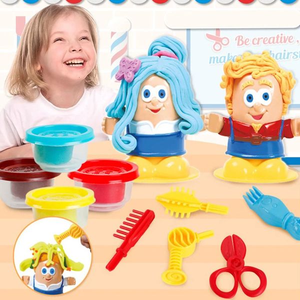 Argile pâte à modeler enfant créatif bricolage jouets coiffeur boue à la main semblant barbier rôle fait moule jouer maison fille jouet cadeau 231204