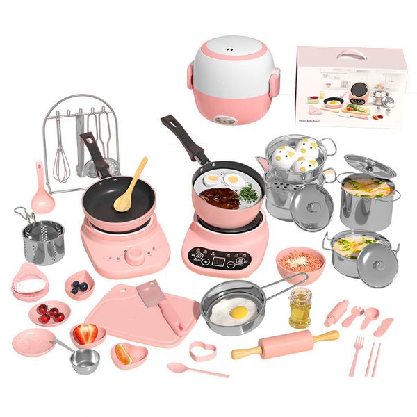 Mini cocina de modelado de masa de arcilla, juego completo de cocina Real para niñas, niños pequeños, rompecabezas para bebés, juguetes para jugar a las casitas, niños para niñas 230705