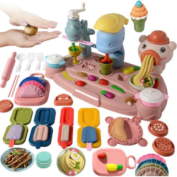 Molde de plastilina para modelado de masa de arcilla, máquina de fideos Piggy, juego de casa Doh familiar, juego de plástico de colores, helado DIY, juguetes para niños 230705