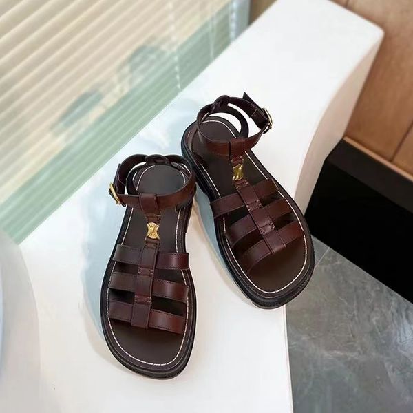 Clea Triomphe Black Outdoor Platform Shoe Metal Metal Buckle Sandale CELINY COWHIDE SLIPPERS FEMMES Gladiator Slide Men Luxury Summer Swim Slides Fashion Designer Mule