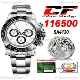 Clean CF 116500 SA4130 Cronografo automatico Orologio da uomo V3 Lunetta in ceramica nera Quadrante bianco Acciaio 904L Bracciale Oystersteel Super E263x