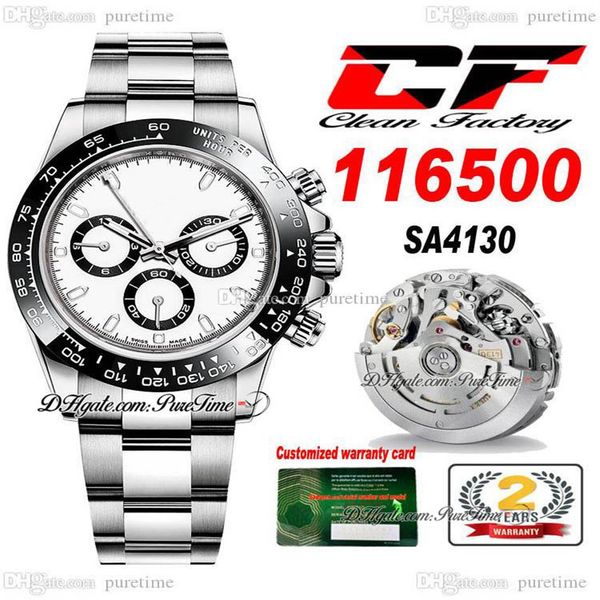 Clean CF 116500 SA4130 Montre chronographe automatique pour homme V3 Lunette en céramique noire Cadran blanc Bracelet en acier Oystersteel Super E297u