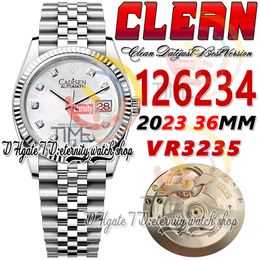 Clean CF 126234 VR3235 Automatisch unisex horloge Heren dameshorloge 36 mm gecanneleerde MOP diamanten markeringen Wijzerplaat 904L Jubileesteel armband Super Edition eternitywatches