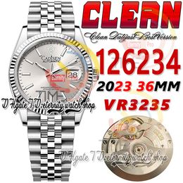 Clean CF 126234 VR3235 Reloj automático unisex Reloj para hombre y mujer 36 mm Esfera plateada estriada Marcadores de barra Pulsera Jubileesteel 904L Super Edition eternitywatches