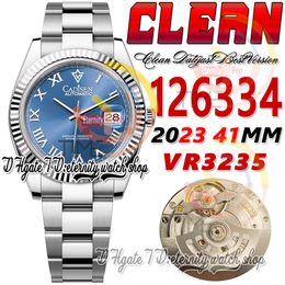 Clean CF Datum 41 mm 126334 VR3235 Automatisch herenhorloge Gecanneleerde lunette Blauwe wijzerplaat Romeinse markeringen 904L OysterSteel-armband Super Edition eternity Hombre-polshorloges