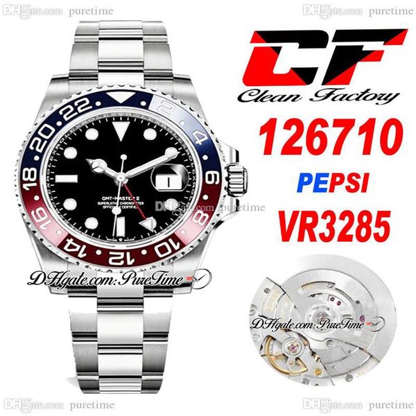 Clean CF II GMT VR3285 Pepsi Reloj automático para hombre Rojo Azul Bisel de cerámica Esfera negra 904L Pulsera de acero OysterSteel Super Edition Mismo S2543