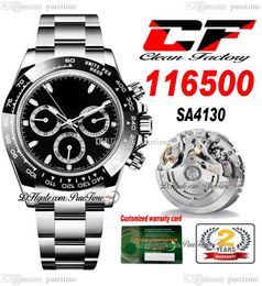 Clean CF V3 116500 SA4130 Cronógrafo automático Reloj para hombre Cerámica negra Bisel Stick 904L Acero Oystersteel Pulsera Super Edition Relojes TH 12.5mm Puretime A1