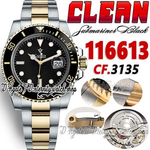 Clean cf116613 SA3135 Montre automatique pour homme 40 mm CF V4 Deux tons Or jaune Lunette en céramique Cadran noir Bâton 904L Bracelet Oystersteel Super Edition Montres d'éternité