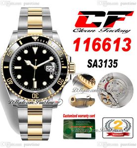 Clean Factory CF 116613 SA3135 Montre Homme Automatique Bicolore Or Jaune Lunette Céramique Cadran Noir Bâton 904L Bracelet Oystersteel Super Edition Montres Puretime A1