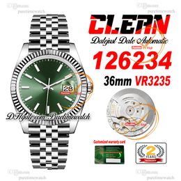 Clean Factory CF 126234 VR3235 Montre automatique unisexe pour homme et femme 36 mm Cadran vert 904L Bracelet en acier jubilé Super version Puretimewatch 0051