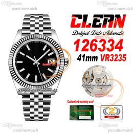 Clean Factory CF 126334 VR3235 Montre automatique pour homme Lunette cannelée Date Cadran noir 904L Bracelet en acier jubilé Super Version Puretimewatch Reloj Hombre 0018