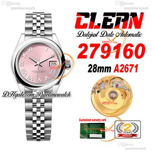 Clean Factory CF 279160 A2671 Automatisch dameshorloge 28 mm gepolijste lunette Roze Romeinse wijzerplaat 904L Jubileesteel-band Superversie Dameshorloges Puretimewatch 13