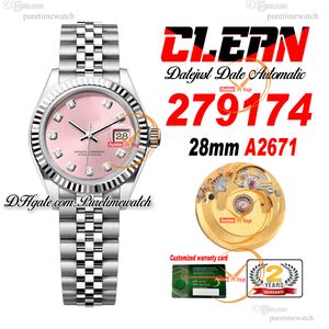 Clean Factory CF 279174 A2671 Automatisch dameshorloge 28 gecanneleerde lunette Roze diamanten wijzerplaat 904L Jubileesteel-band Superversie Dames Puretimewatch 0003